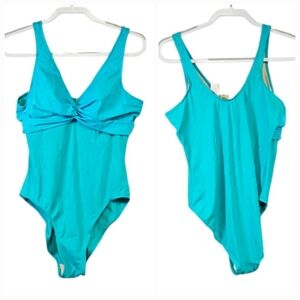 Islander Turquoise & Aqua Twist Front One Piece Swimsuit Size 18 Plus Swimwear